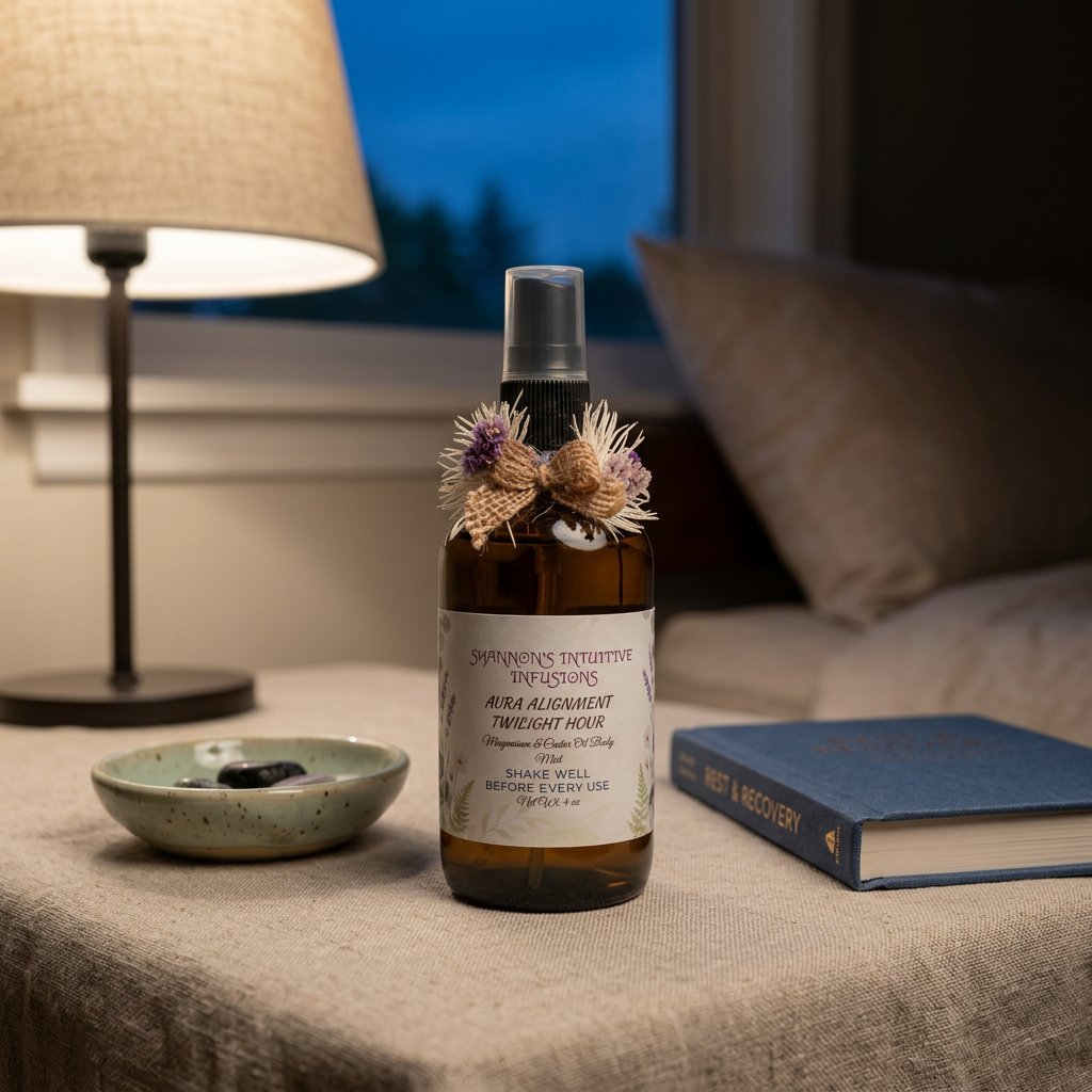 Aura Alignment Magnesium Oil Spray, Twilight Hour in use