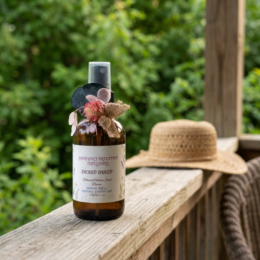 Sacred Shield Bug Spray in use